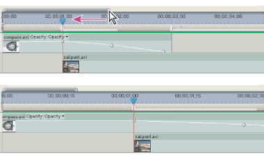 Dragging the ends of the viewing area bar closer together to zoom into the time ruler