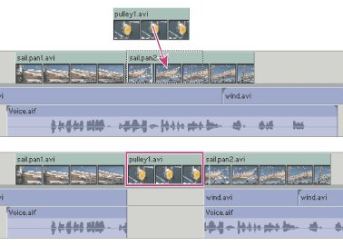 Clips before an insert edit (top) and after an insert edit (bottom)