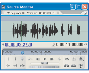 Source view of the Monitor window set to display audio units for more precise editing of an audio clip